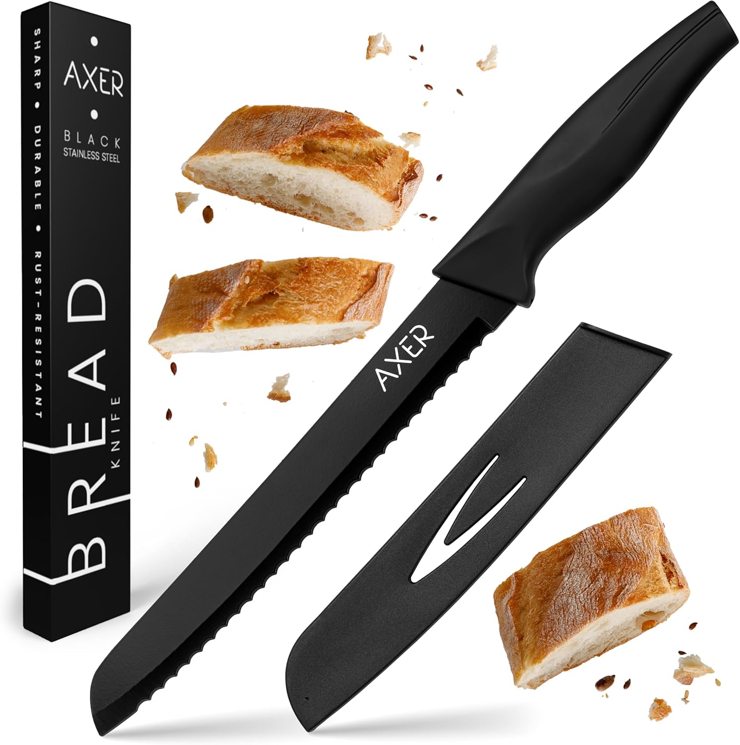 Axer le Couteau à Pain - Couteau Cuisine Professionnelle - Couteau a Pain avec Étui et Boîte - Acier Carbone Couteau Pain - Couteaux à Pain Tranchants
