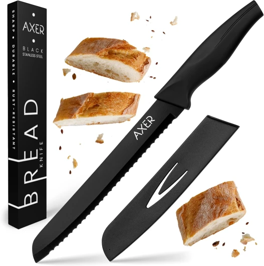 Axer le Couteau à Pain - Couteau Cuisine Professionnelle - Couteau a Pain avec Étui et Boîte - Acier Carbone Couteau Pain - Couteaux à Pain Tranchants