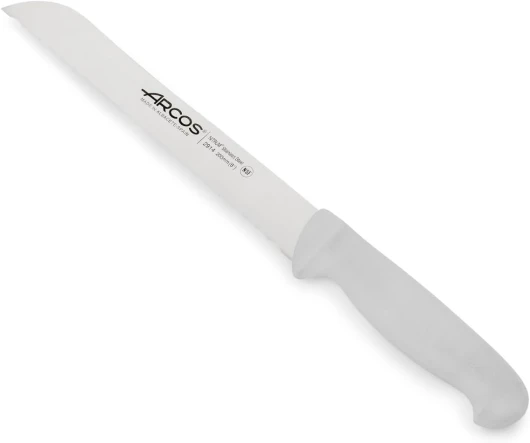Couteau à Pain Dentelé Acier Inoxydable Nitrum 200 mm - Tranchage Facile et Durable - Série 2900 Manche Polypropylène Blanc 214 mm Blanc