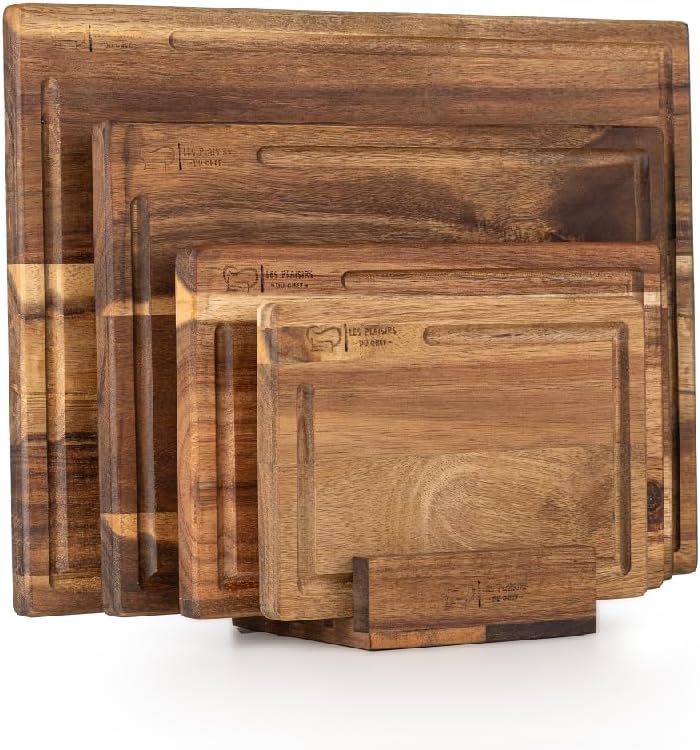Set de Planches à Découper en Bois – 4 Planches de Cuisine Robustes & Élégantes • Planche a Decouper Bois Naturel, Huilée & Sans Produits Chimiques