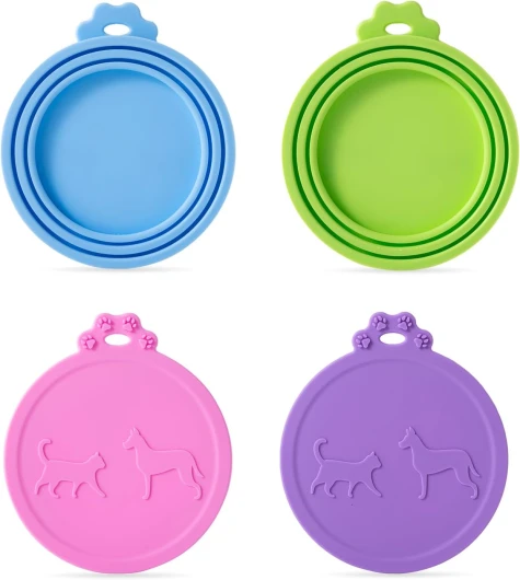 Couvercles Universels en Silicone pour Boîtes de Conserve, Set de 4 Couleurs, Modèle en Relief, Ouverture Portable