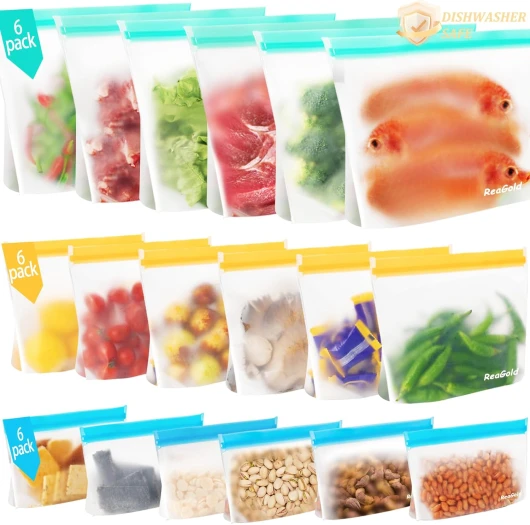 ReaGold Lot de 18 Sac Congelation Zip et Stand Up, Sacs Congelation Reutilisable sans BPA Sacs Alimentaires et pour Sandwichs, Pochette Alimentair Réutilisable Sac de Rangement Alimentaire en Silicone Lot de 18 (6*gallon + 6*m + 6*s)