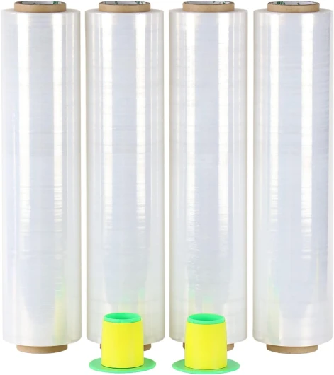 Film étirable demenagement (lot de 4) de film emballage, Transparent Cling Film 250m x 400 mm avec poignée de roulement en plastique, pour emballage et déménagement