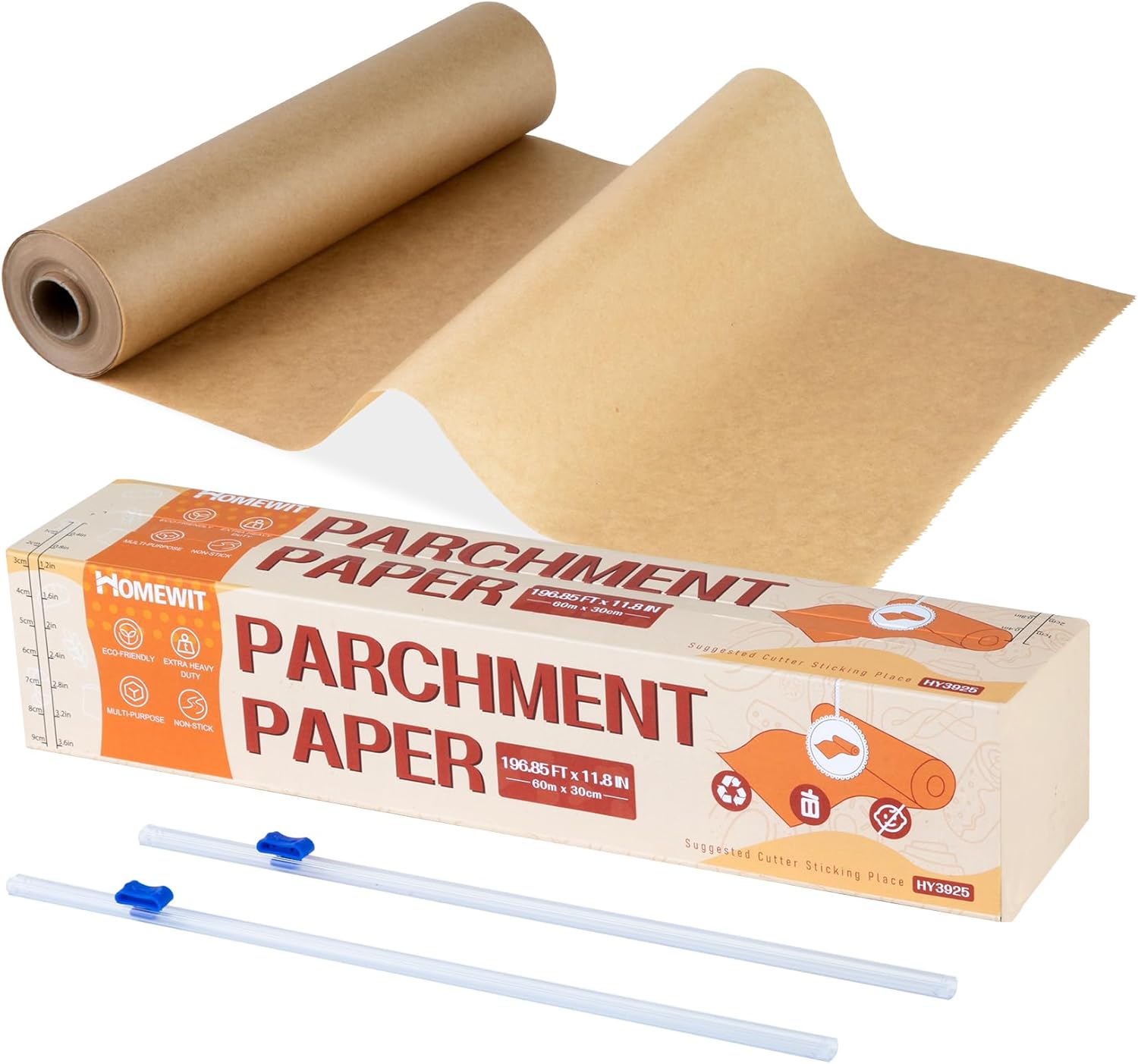 Homewit Papier Cuisson rouleau 30 cm x 60 m avec couteau à découper, papier sulfurisé antiadhésif de qualité supérieure pour la pâtisserie, la cuisson, le barbecue, la cuisson à la vapeur et la 30cm x 60m