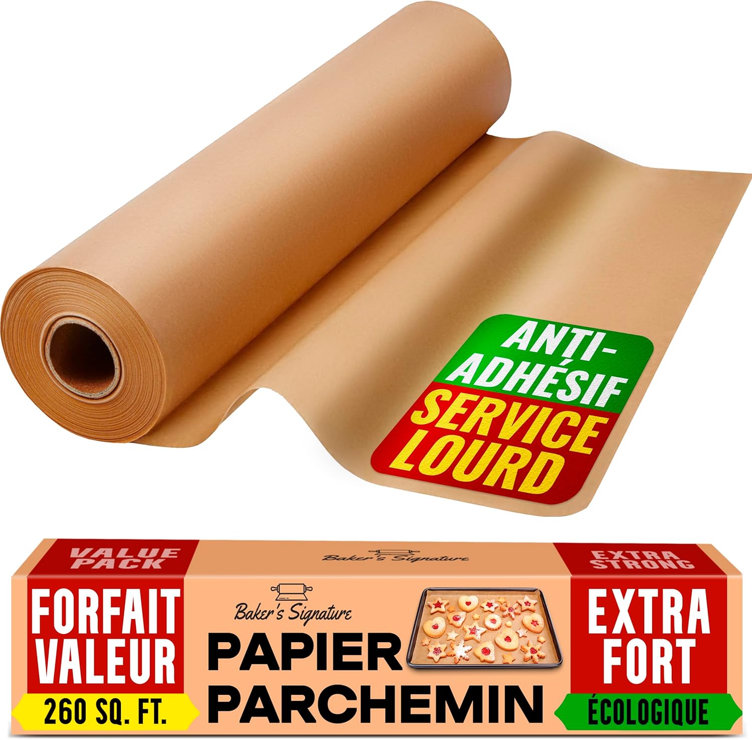 Papier Cuisson rouleau Non Blanchi - Papier Sulfurisé de 38cm x 64m avec Coupeur - Papier de Cuisson Antiadhésif pour la Cuisine, le Grill, la Vapeur et la Friteuse à Air par Baker's Signature 1 paquet - 38cm x 64m