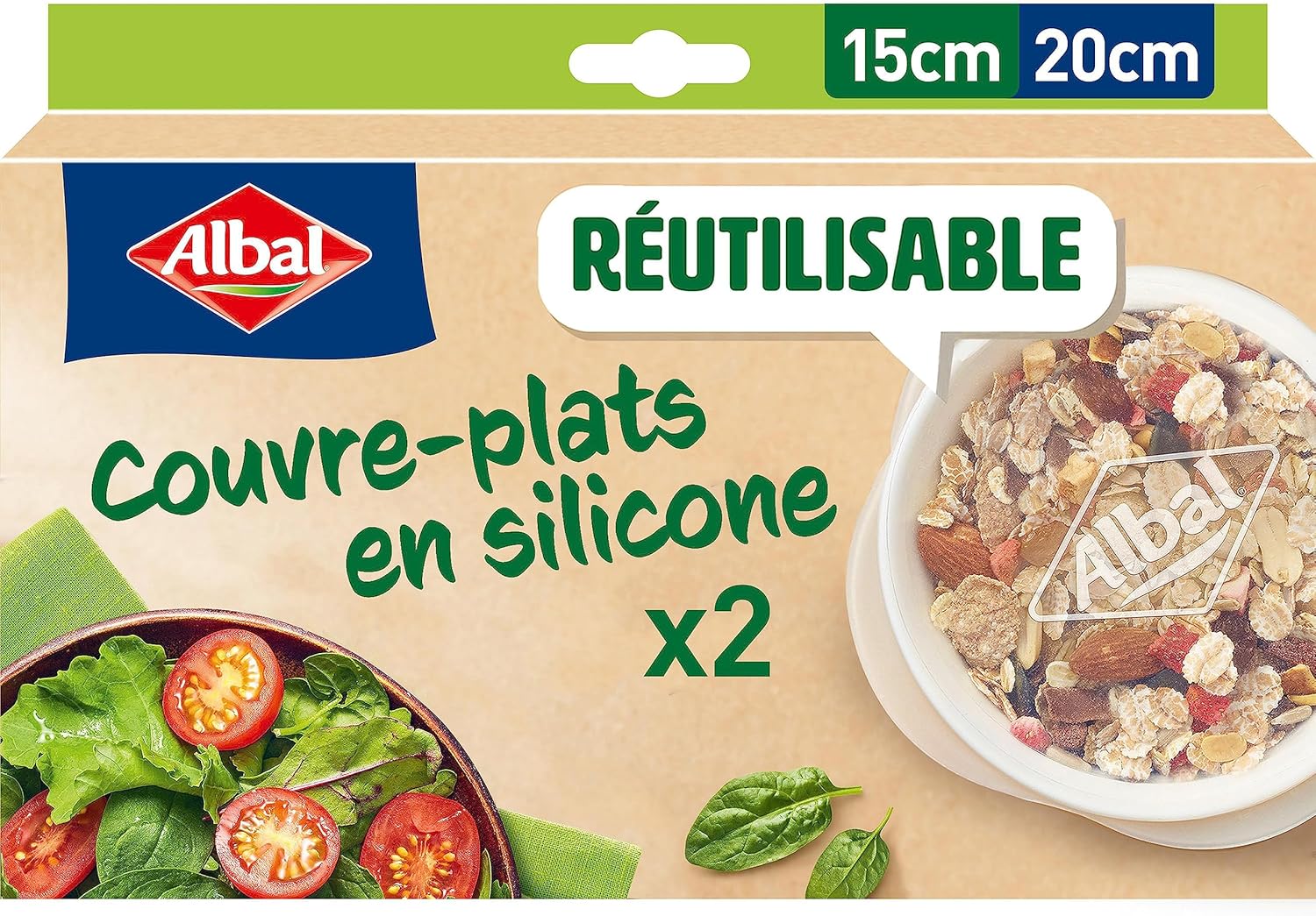 Lot de 2 Couvre-plats en Silicone (15cm et 20cm), Couvre-plat réutilisable pour réfrigérateur, congélateur et micro-ondes, Couvercle en silicone extensible et résistant M/L Set x2