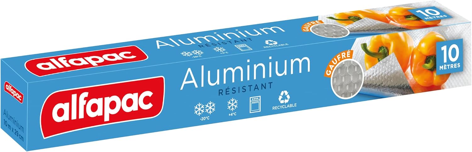 Aluminium Gaufré 10M - Résistant - Four et Barbecue - Recyclable 10 m (Lot de 1)