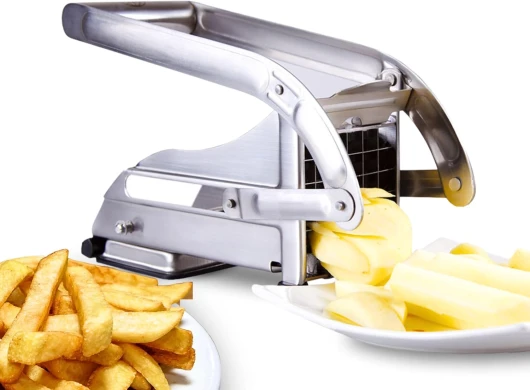 ICO Coupe Frites Manuel avec Deux lames Tranchantes En Acier Inoxydable, Coupe Frite Equipé d'une Base D'aspiration Sécurisée, Decoupe Frite Inox