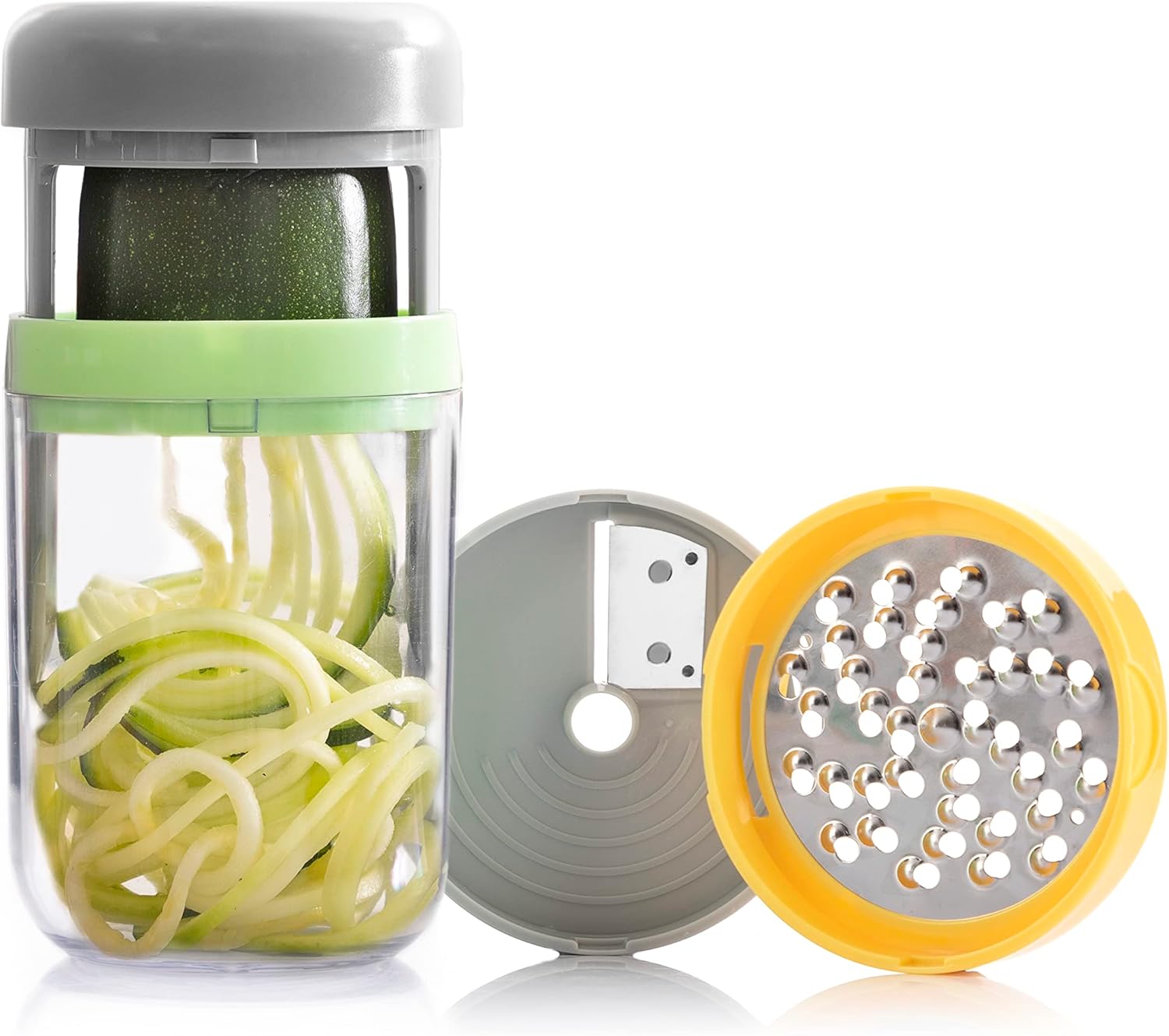 Coupe-Légumes Spirale 3-en-1, Râpe Multifonction avec Recettes, Lames en Acier Inoxydable, Démontable et Lavable au Lave-Vaisselle, Multicolore, Polypropylène Acier Cutter avec 3 options