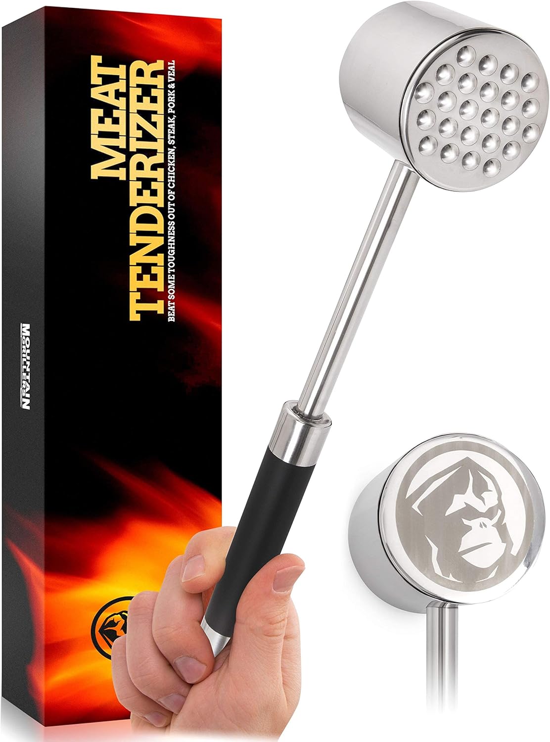 Mountain Grillers - Attendrisseur de Viande en Acier Inoxydable - Maillet pour marteler la Viande - Outil pour marteler la Viande en Acier Inoxydable