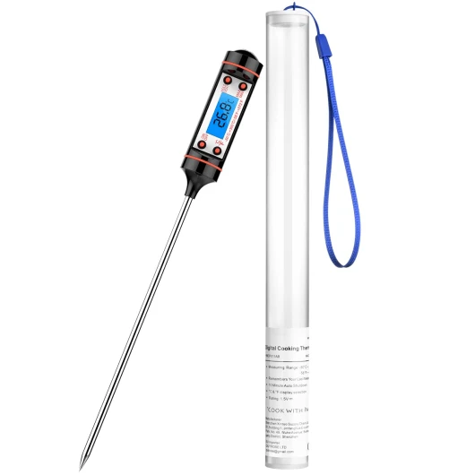 CGZZ Thermomètre de cuisine à sonde, Thermomètre de cuisson, écran LCD rétroéclairé bleu, thermomètre de cuisson numérique en acier inoxydable, Thermomètre