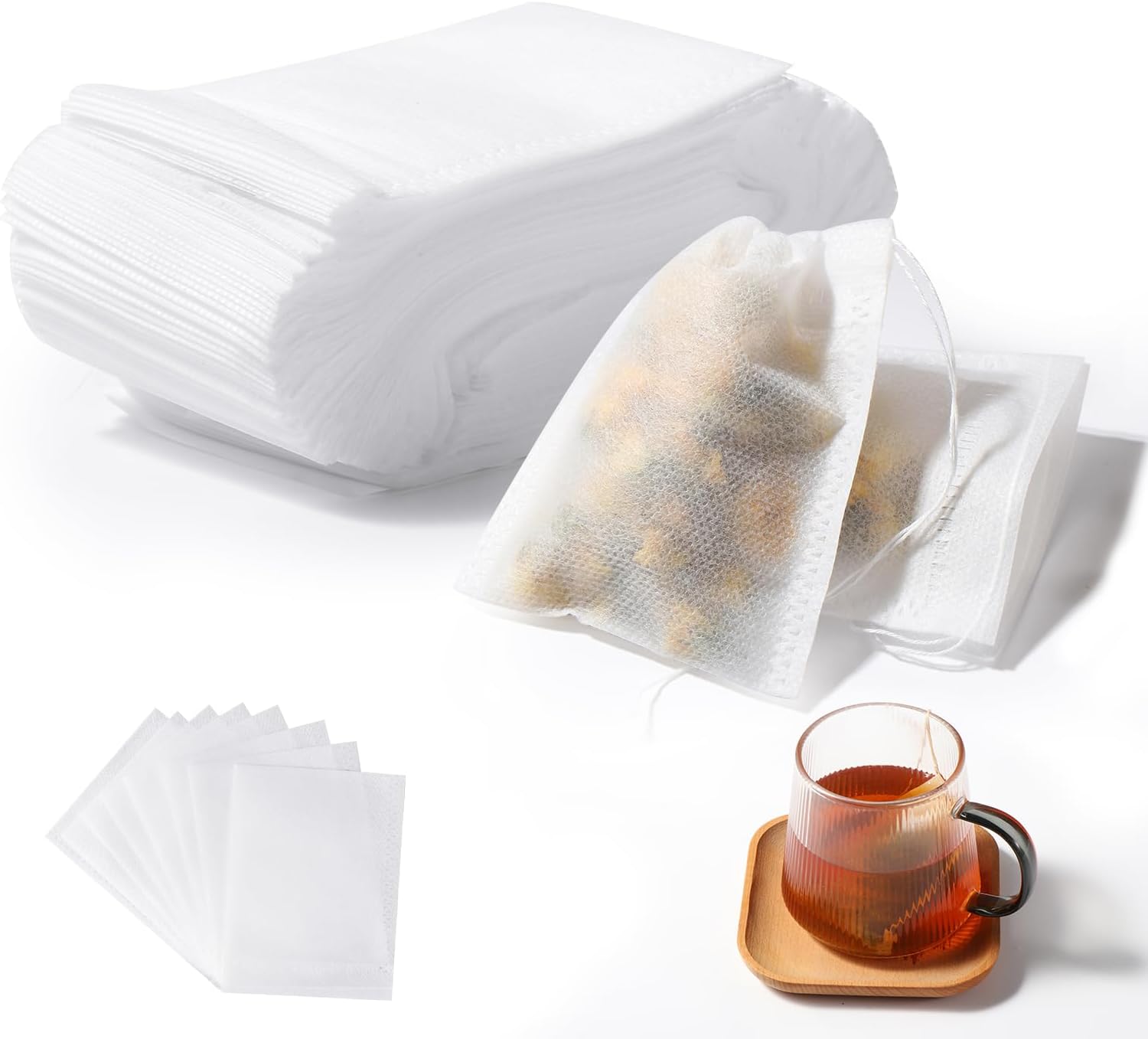 400 Filtre à Thé Jetable, Sachet The a Remplir Jetable avec Cordon de Serrage, 7 X 9 cm Sachet de Thé Réutilisable, pour Thé En Vrac, Café, Thé de Fleurs, Herbes, Epices, Lavande