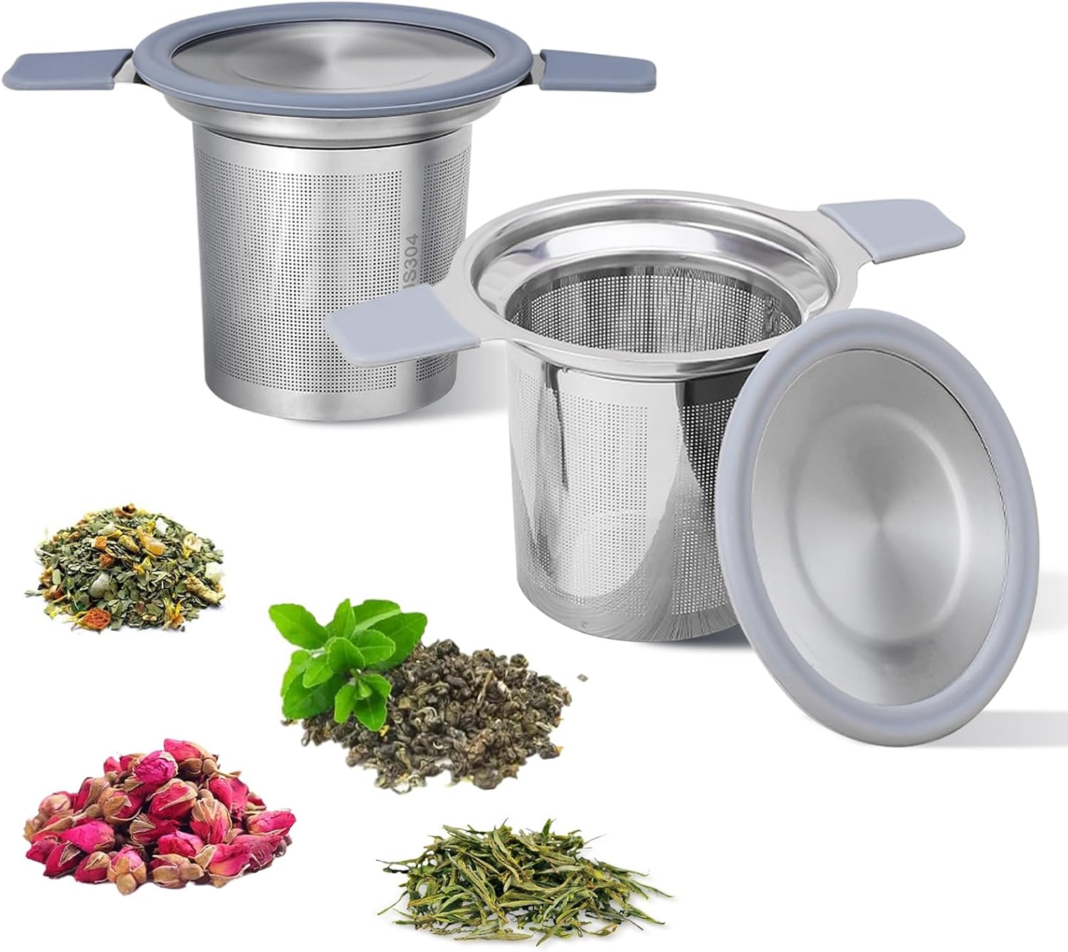 2 Pièces Infuseur Thé en Acier Inoxydable, Filtre Thé avec Deux Poignées en Silicone et Couvercle, Réutilisable, pour Tasses, Bols, Théières