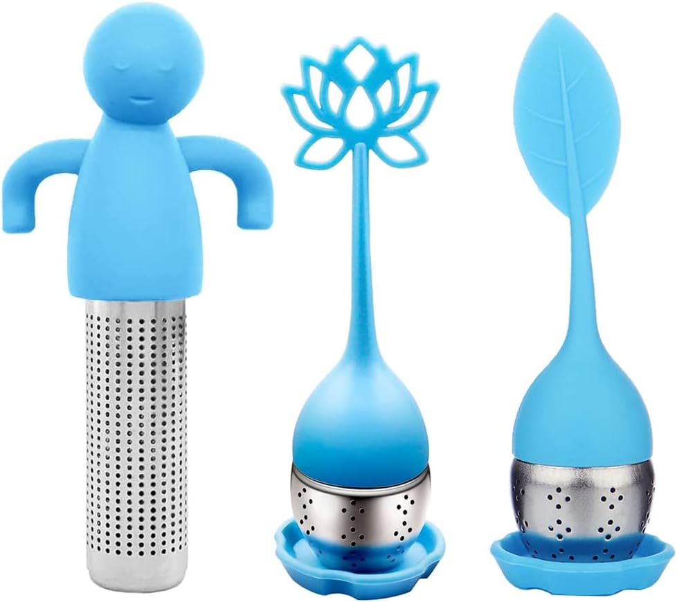 Aiareozy The Infuseur, 3 Pièces Infuseur à Thé En Silicone, Infuseurs à Thé, Thé Diffuseur, Filtre à Thé Fin, Mignon Acier Inoxydable Passoire a Thé, pour Filtrer Ou Tremper Le Thé, Bleu