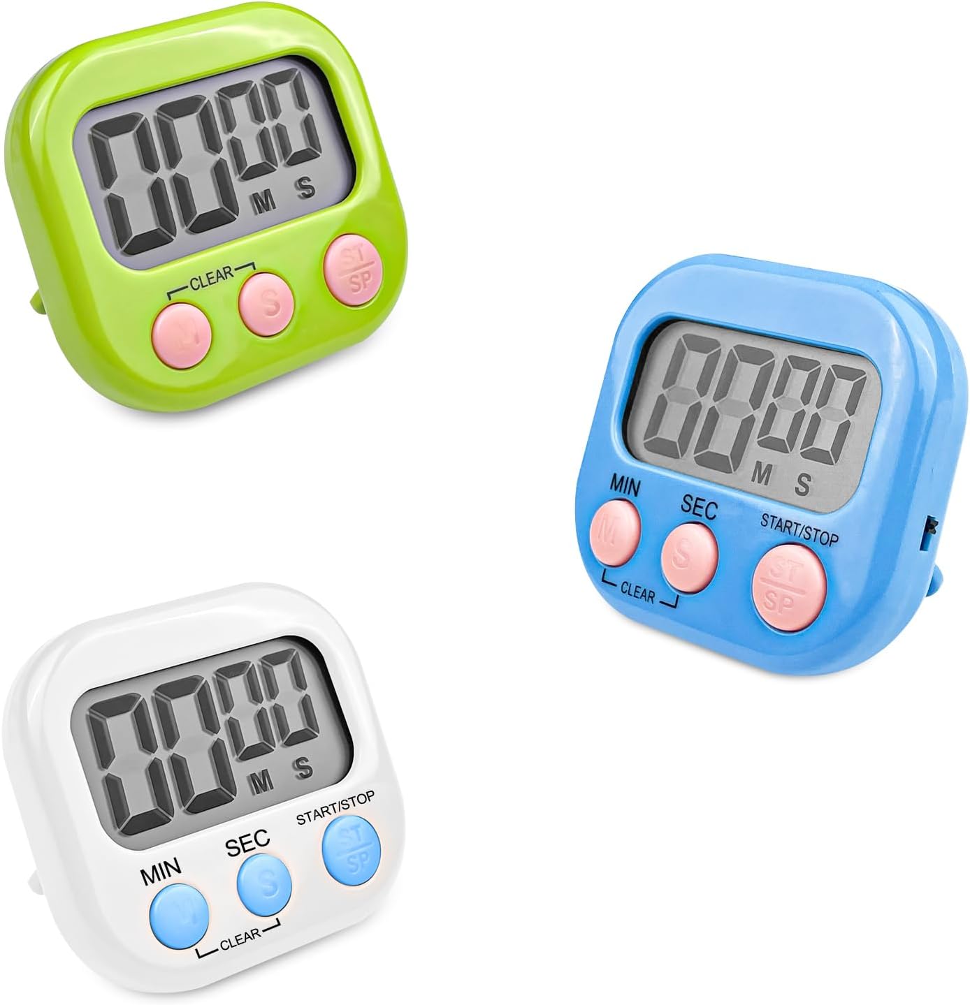 Fousenuk 3 Pièces Minuteur de Cuisine Magnétique avec 3 Couleurs, Chronometre avec Grand Écran LCD, Chronomètre et Alarme Digital, Timer Enfant, Compte à Rebours pour Kitchen Cuisson Douche Sport Couleurs Mélangées
