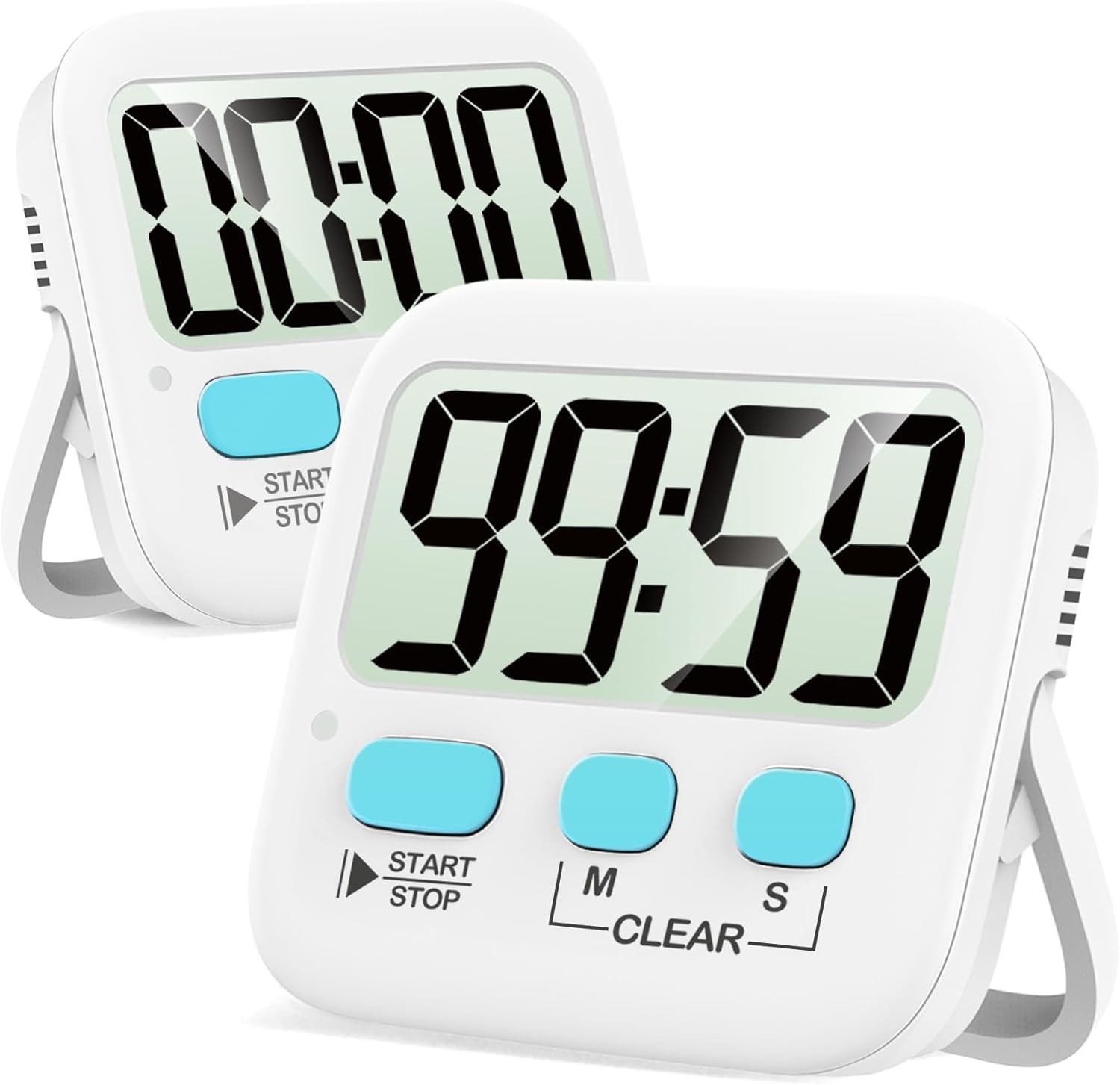 Antonki 2 Pièces Minuteur de Cuisine, Timer Enfant avec Grand Écran LCD, Chronometre Minuteur, Compteur à Décompte Magnétique pour l'exercice, l'Étude, la Cuisine et Le Four - Batterie Incluse Blanc
