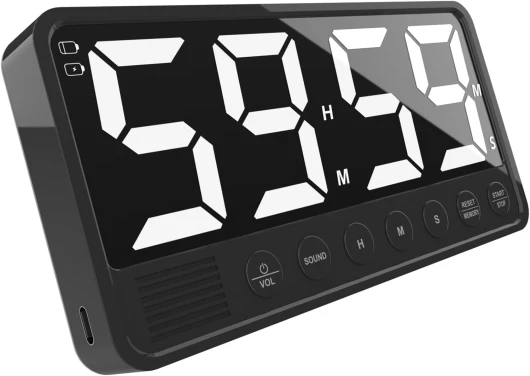 PULIVIA Minuteur Cuisine Numérique Extra-Large avec écran LED 7,4'', 6 Alarmes 4 Niveaux Volume, 3 Préréglages Mémoire, Magnétique, Rebour/Incrément Rechargeable pour Cuisiner, Salle de Sport, Noir