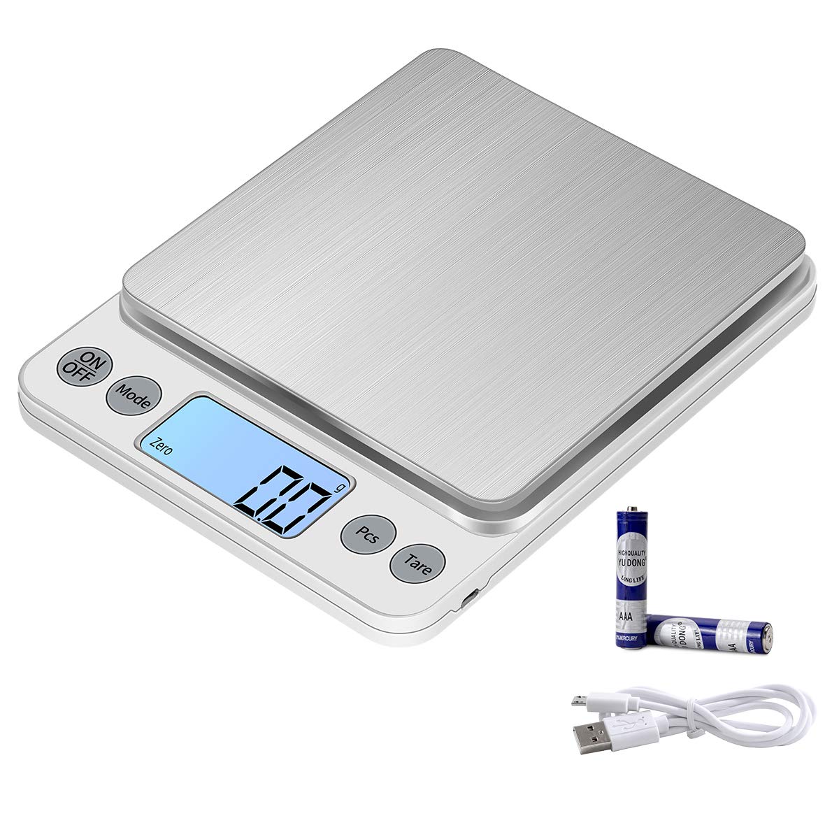 KUBEI Taille extra large Balance de alimentaire 5kg/0.1g Rechargeable par USB Numérique Balance de Cuisine，PréCision Balance Électronique Plateaux de table de pesée en acier inoxydable
