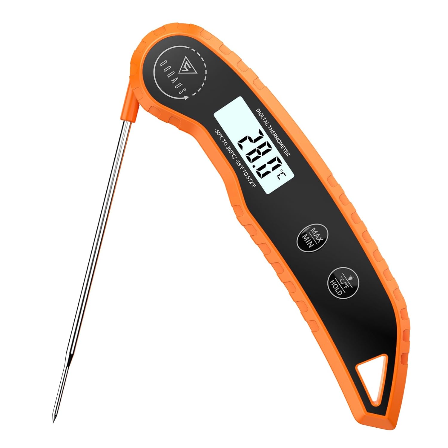 Thermomètre de Cuisine, Lecture Instantanée en 3s, Précision ±0,5°C, LCD Rétroéclairage & Calibration, Thermometre Alimentaire Pour Viande, BBQ, Eau, Café, Pâtisserie - Orange