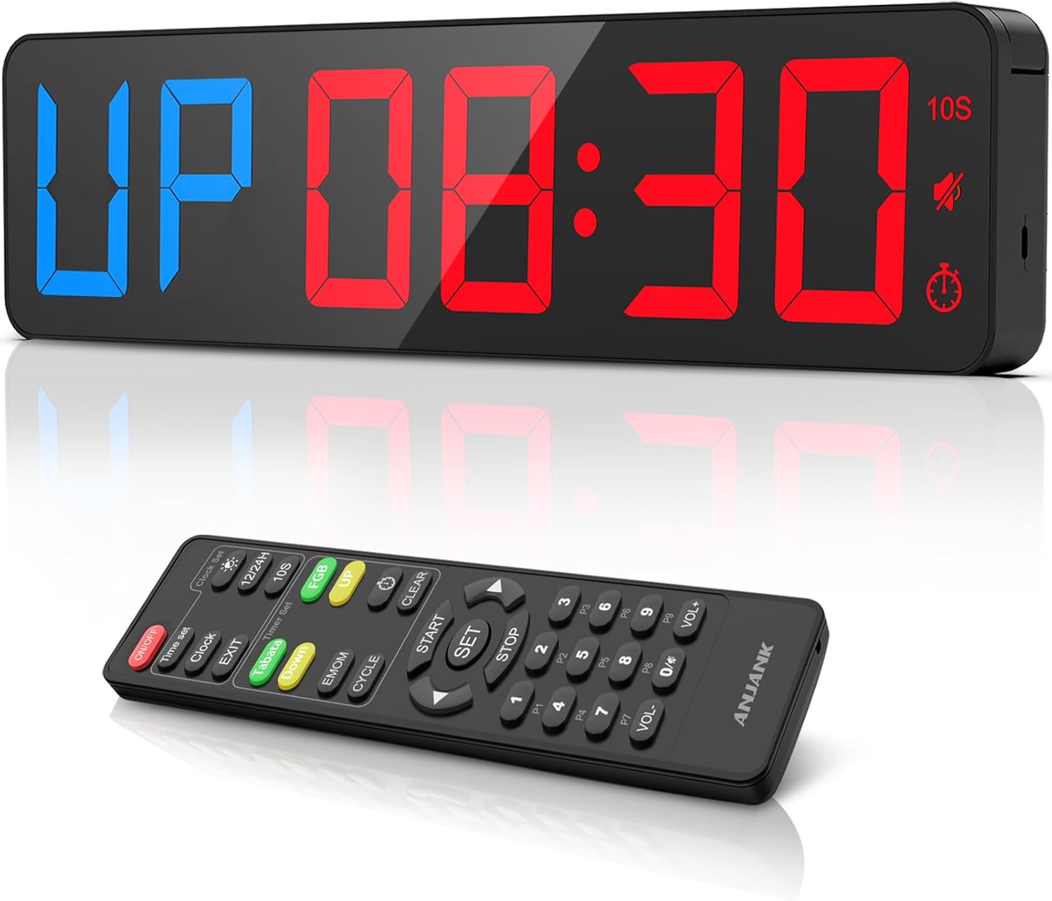 Fitness Minuteur 15'' Grand Horloge Murale Numérique à LED,Timer D'intervalle avec Chronomètre,Compte à Rebours/Haut,Volume Réglable,Télécommande,Minuteur de Sport pour Maison garages l'extérieur Bleu