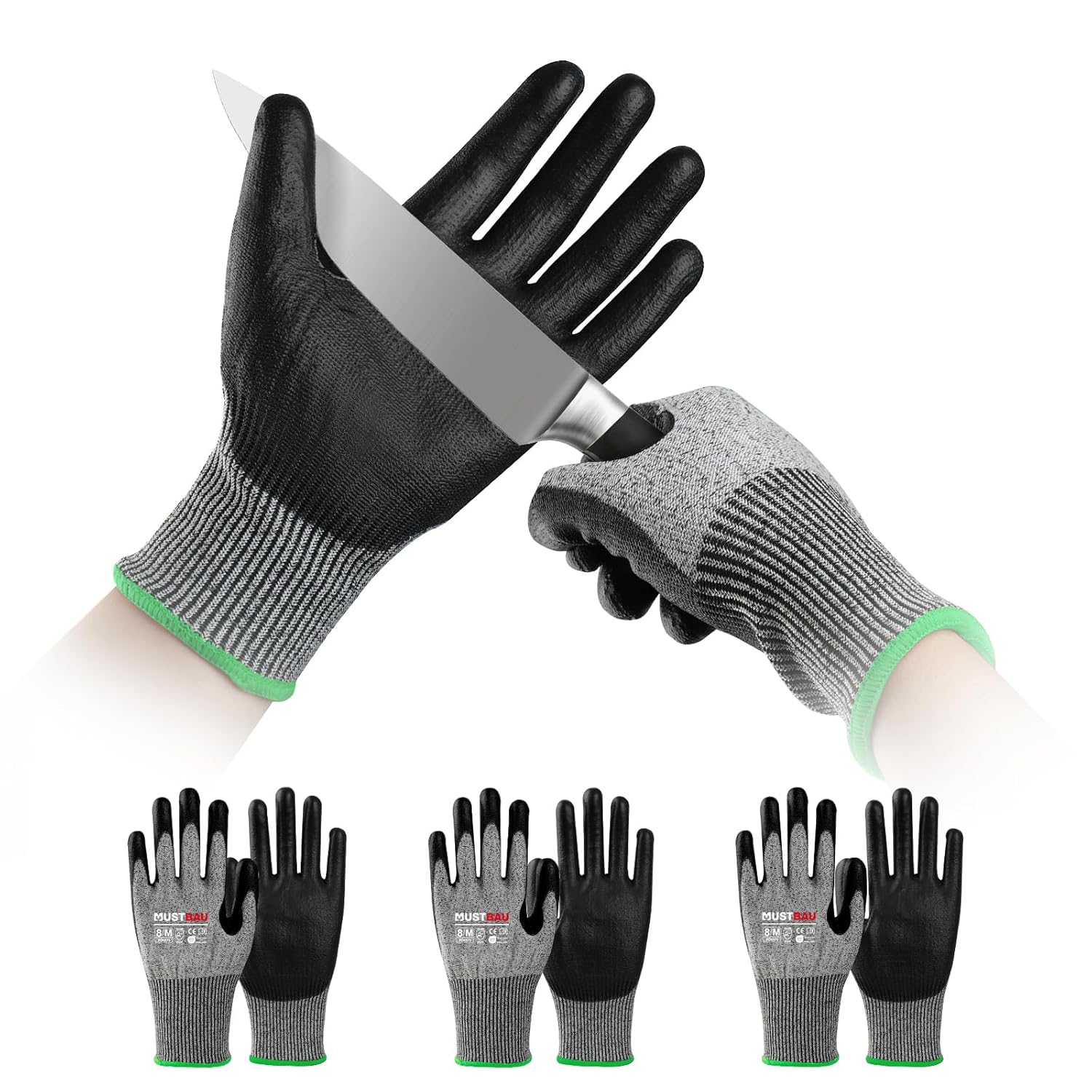 Gants de protection anti-coupures niveau 3 pour cuisine, jardin et chantier (3, M) 3 M