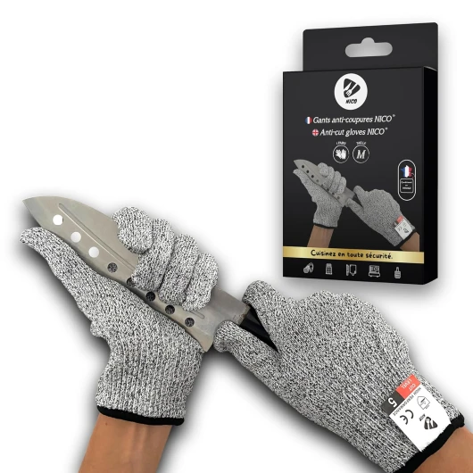 Gants Anti-Coupures Professionnels Haute Protection Garantie à Vie - Meilleure Sécurité contre les Blessures en Cuisine - Huitres Mandoline Viande Boucher Poisson Certifié CE Niveau 5 (1 Paire) Gris M (Lot de 1)