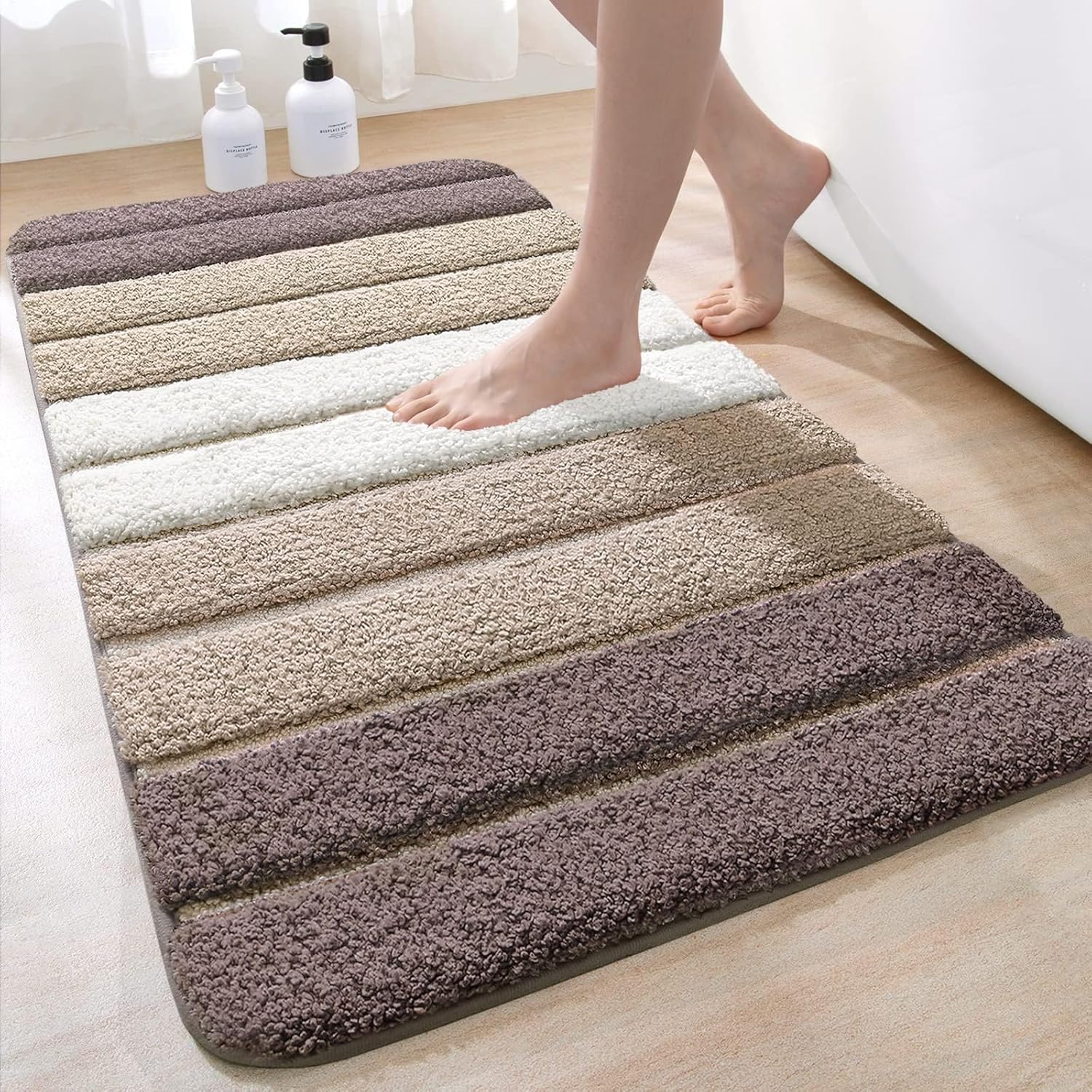 Tapis Salle de Bain Antiderapant 60 x 90 cm, Extra Doux, Lavable en Machine, Absorbant l'eau, Beige 60 x 90 cm Beige