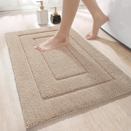 Tapis Salle de Bain Antidérapant 50 x 80 cm, Moelleux en Microfibre, Absorbant l'eau, Lavable en Machine, Extra Epais, pour Douche, Baignoire, Beige 50 x 80 cm (Rectangulaire) Beige
