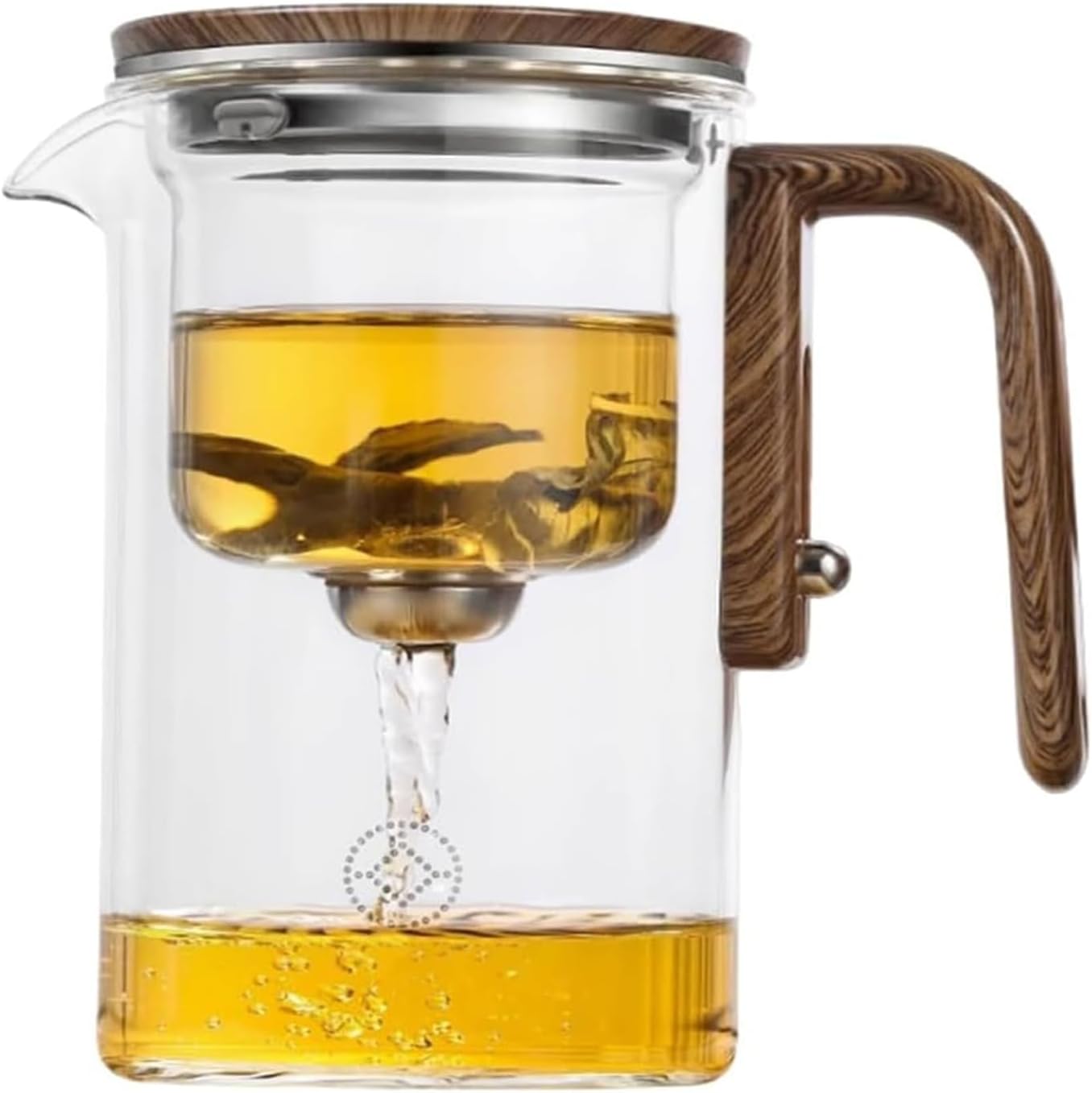 Théière en verre à séparation d'eau avec manche en bois, théière de sorcellerie, théière magique avec infuseur, théière en verre avec passoire, théière transparente, théière magique (720 ml)