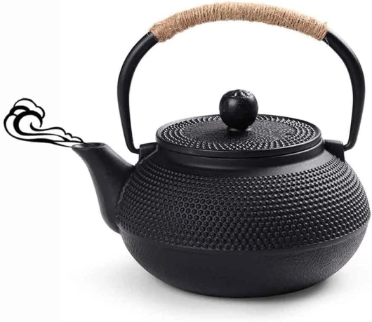 Webao Théière en Fonte avec Infuser, 600ml Théière Induction pour Thé Noir, Bouilloire à Thé pour Les Amateurs de Thé, Noir 600ml Noir Perle