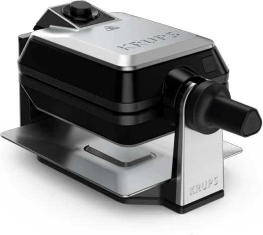 Krups Gaufrier rotatif Noir et Inox, 1200 W, Système rotatif professionnel, Position verticale, Gaufres Dorées, Plaques amovibles et antiadhésives FDD95D10 Unique