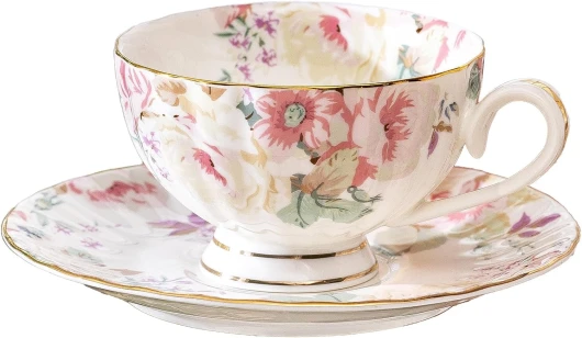 Tasse à thé et soucoupe à fleurs roses Ensemble vintage en porcelaine fine Tasse à café expresso cappuccino et assiette avec cuillère Cadeaux pour une fête l'après-midi