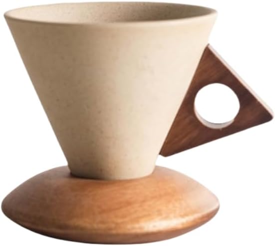 250 ml - Tasse à café rétro en céramique - Ensemble de tasses à café coniques pour femme - Petite poignée et dessous de verre en bois massif - Convient pour la maison, le restaurant, les fêtes et le Poignée Marron Clair