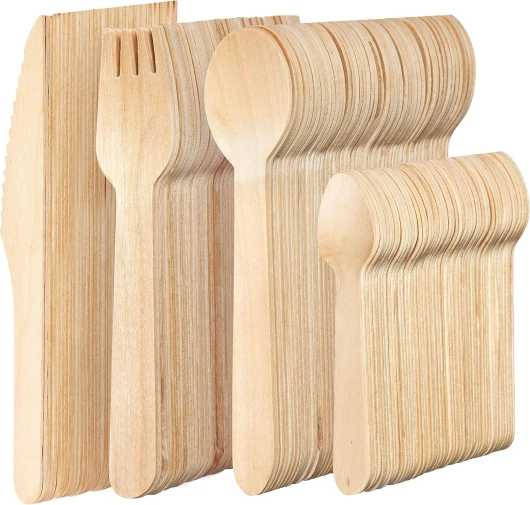 200 Couverts Jetable en Bois comme Couverts Bambou, Couverts de Table Jetables pour les Repas en Plein Air - Biodégradables Couvert Jetable, Couverts Bois pour pour les Barbecues Ensemble Mixte