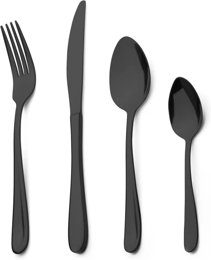 Grand Ménagère en acier inoxydable poli noir pour 6 personnes, 24 pièces, brillant, passe au lave-vaisselle Noir 24-piece for 6