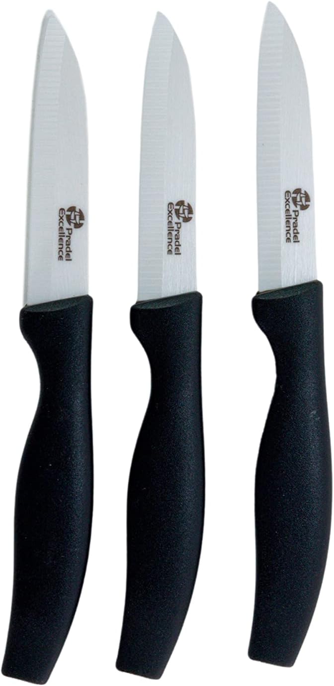 Essentiels - Set de 3 Couteaux d'Office - Lames en Céramique - Présentés sur Carte - Coupe Précise et Facile - Design Noir Élégant Set 3 Couteaux Office