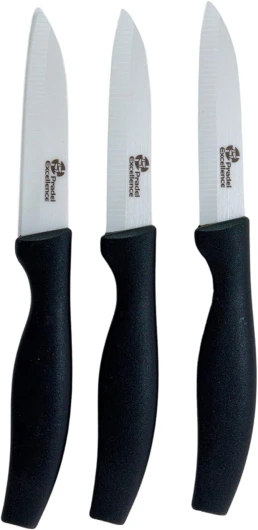 Essentiels - Set de 3 Couteaux d'Office - Lames en Céramique - Présentés sur Carte - Coupe Précise et Facile - Design Noir Élégant Set 3 Couteaux Office