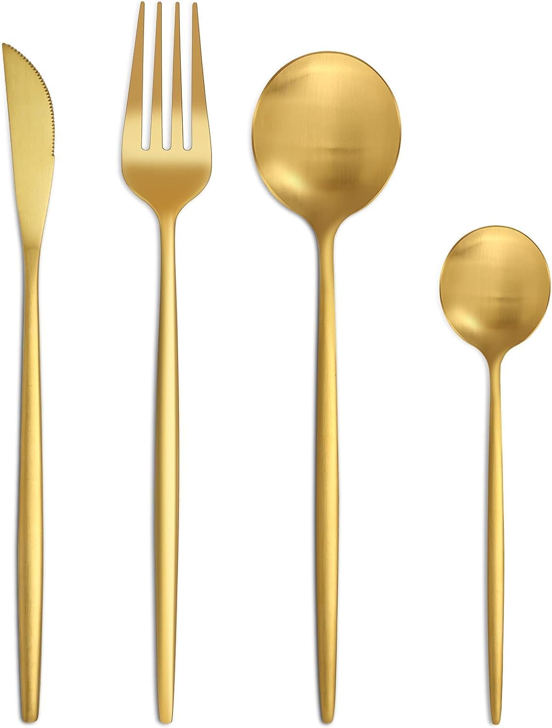 Set couverts de table 6 personnes dorés, ensemble de couverts inox 24 pièces, Comprend des couteaux/fourchettes/cuillères, fini mat et lavable au lave-vaisselle, facile à nettoyer Gold 24 pièces