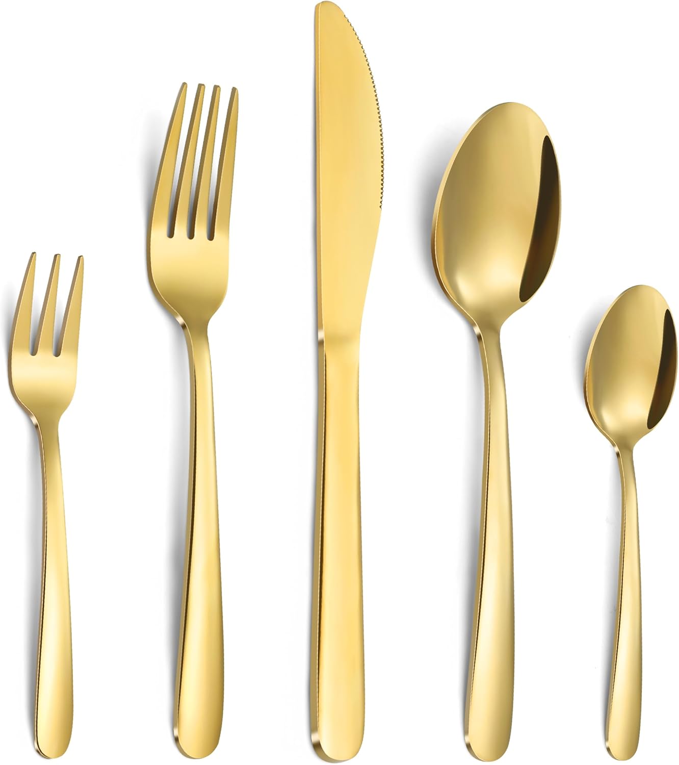 Set de couverts 6 personnes dorés, 30 pièces en acier inoxydable, set de couverts avec couteau, fourchette, cuillère, couverts en acier inoxydable de haute qualité, lavable au lave-vaisselle - 30 pièces Or 30 Pièces Poignée Ronde