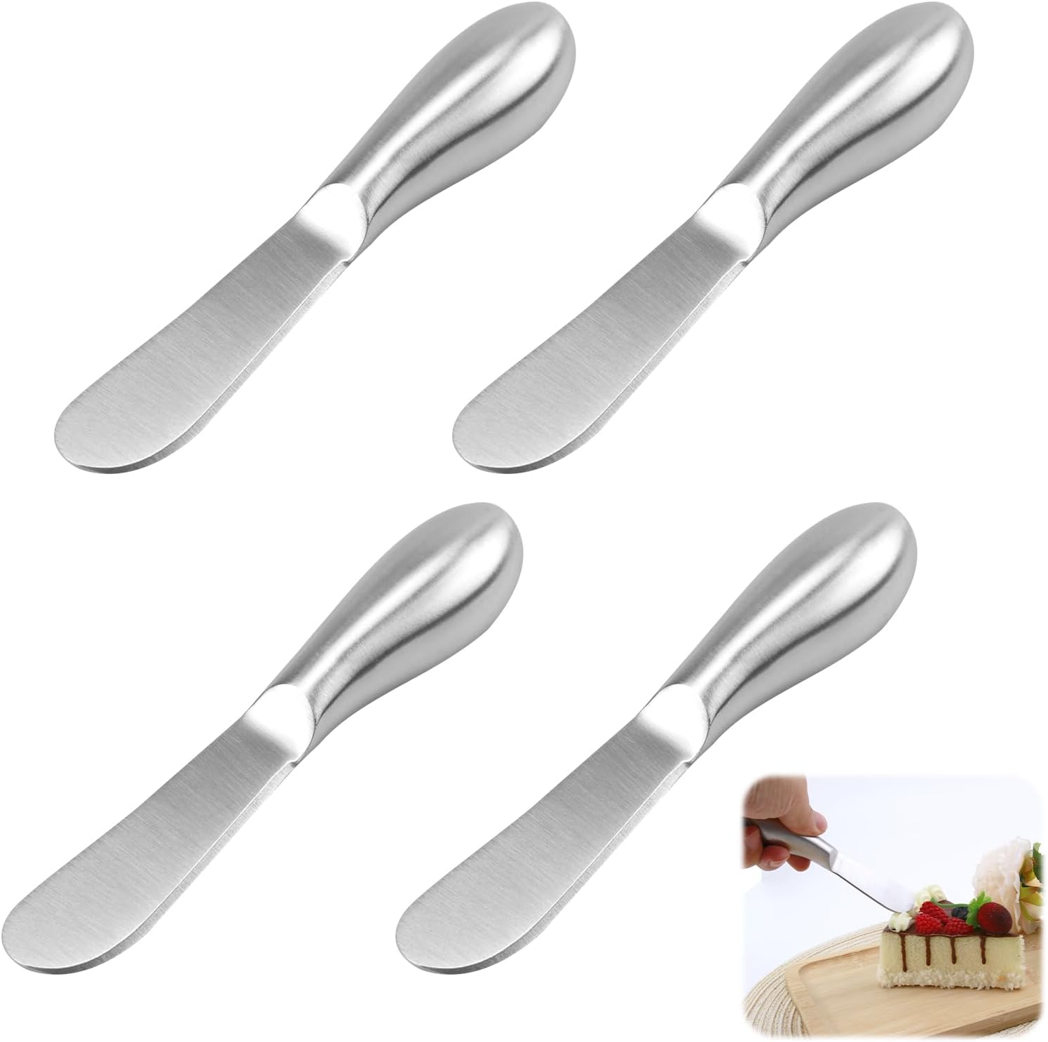 MxyVrix 4PCS Couteaux à Beurre et à Fromage en Acier Inoxydable, Couteaux à Tartiner Multifonctions avec Poignée Ergonomique, pour Tartiner Beurre, Fromage, Confitures (13.5 cm, Argenté)