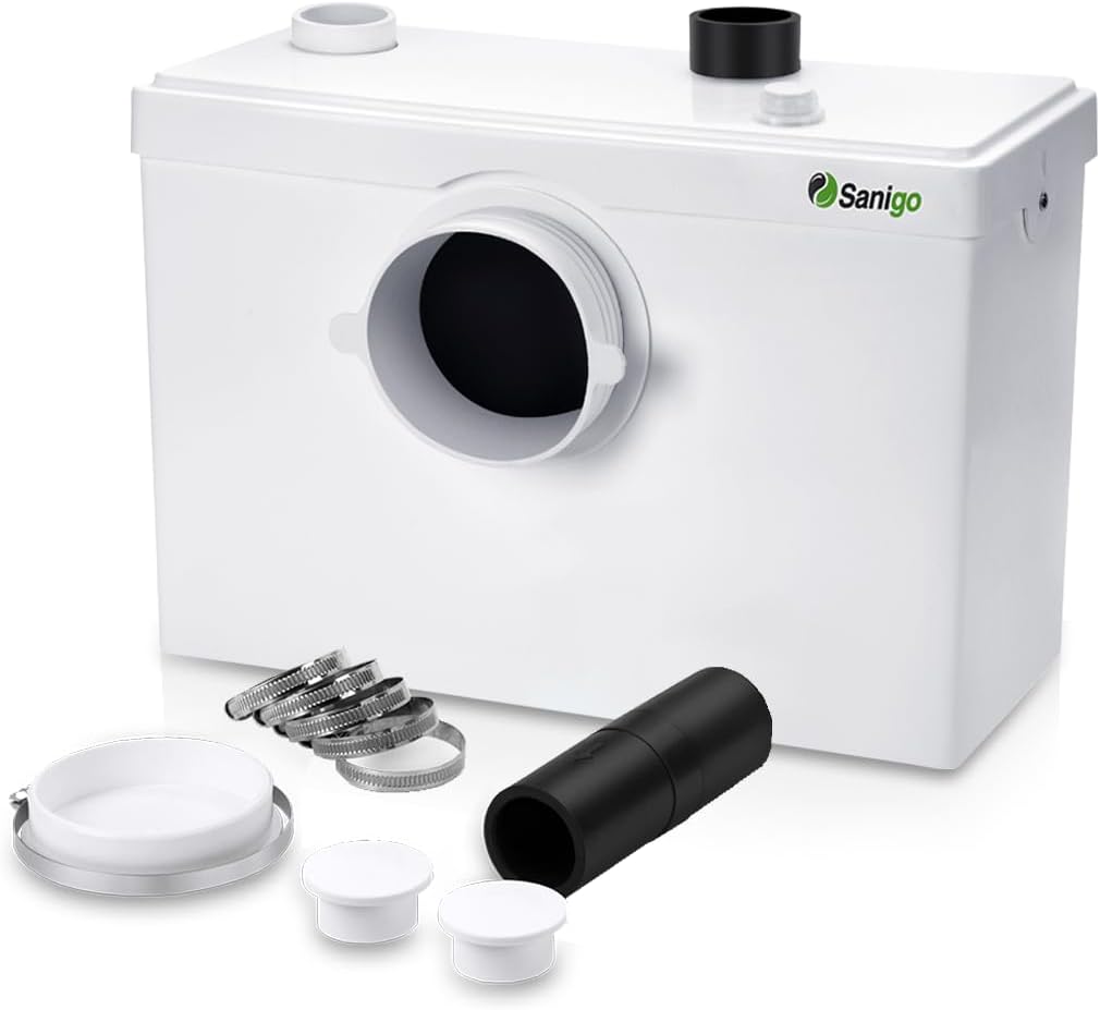 Sanigo SANI600 Broyeur Sanitaire Classique, Pompe Automatique en Acier inoxydable pour Eliminer les Eaux Usées, Silencieuse, 3/1 entrées pour WC lavabo 600W, Blanc