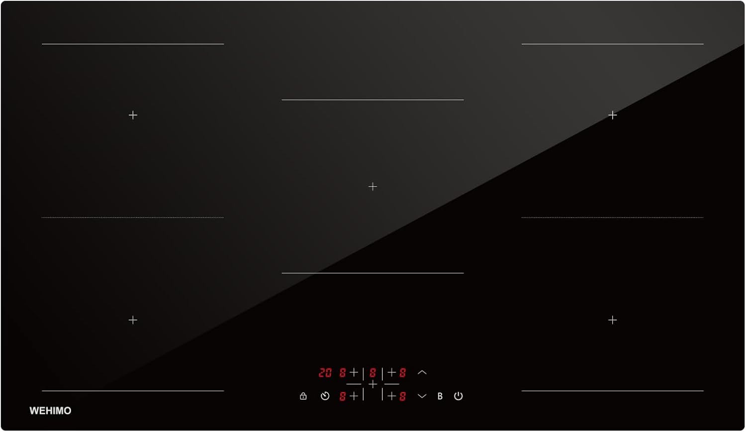 Plaque à Induction 5 Foyers Encastrable - WEHIMO Plaque de Cuisson Electrique 8600W - Fonction Booster - 9 Niveaux de Puissance - Minuterie - Verrouillage Enfant - 90cm Induction 5 Feux