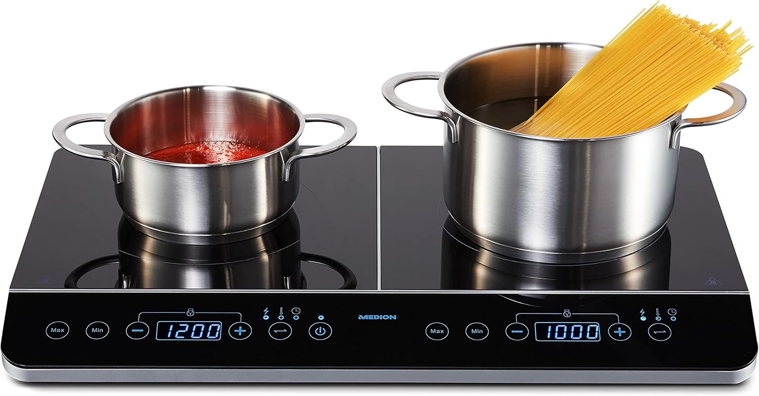 Plaque de cuisson double à induction (3500 Watt, Deux plaques de cuisson electrique, 2 feux, 10 niveaux de température, portable, écran LED, MD15324) noir Double - Commande tactile à l'avant