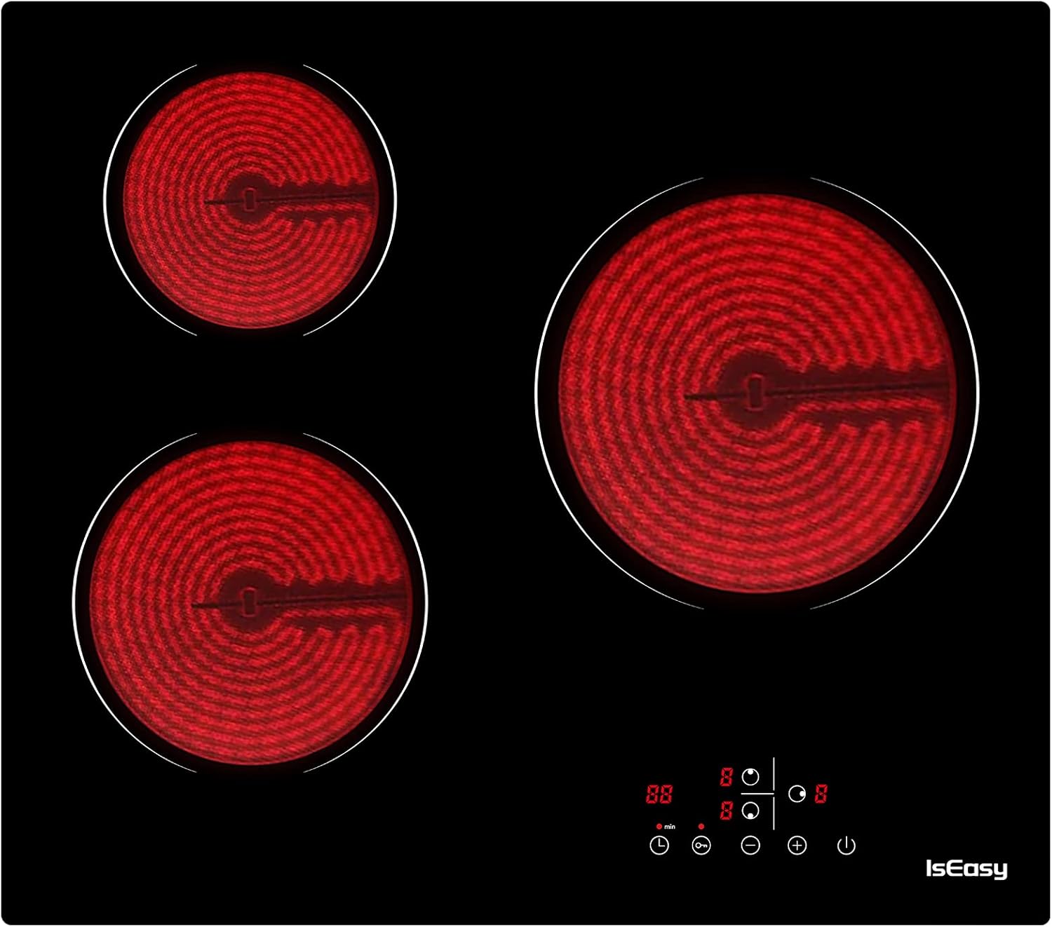 Table de Cuisson Vitrocéramique 3 Foyers, Plaque de Cuisson 5500W, Minuteur Multi-zones, Encastrable 3 Foyers- 5500W
