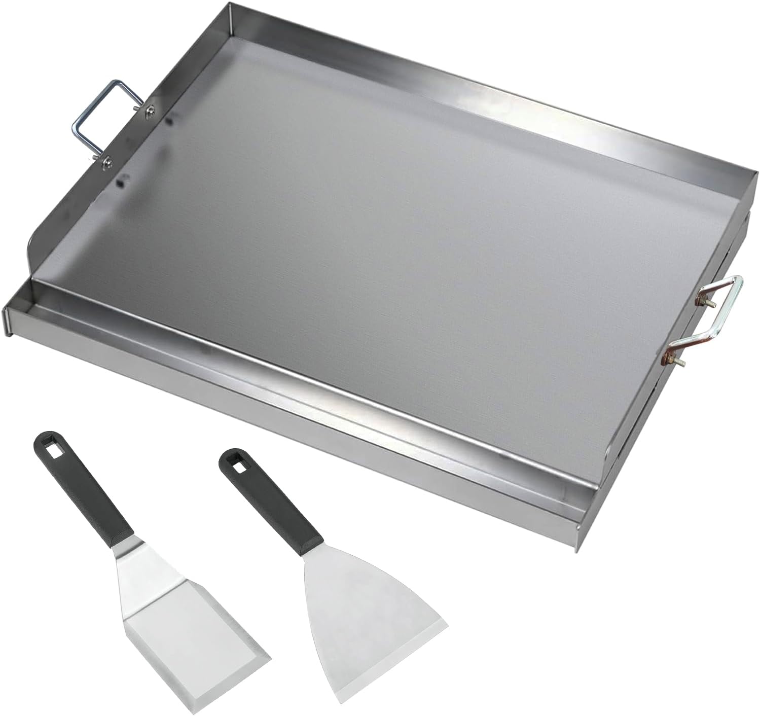 CAVATINY Plaque de cuisson en acier inoxydable - 40 x 30 x 8 cm - Plancha universelle pour barbecue à gaz Weber et barbecue au charbon de bois - Plaque de cuisson avec spatule et grattoir 40 x 30 cm