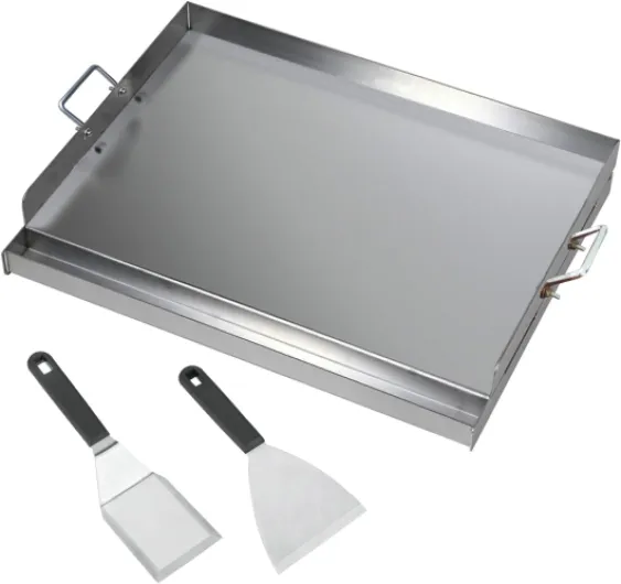 CAVATINY Plaque de cuisson en acier inoxydable - 40 x 30 x 8 cm - Plancha universelle pour barbecue à gaz Weber et barbecue au charbon de bois - Plaque de cuisson avec spatule et grattoir 40 x 30 cm