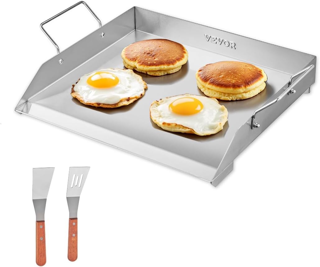 Plaque de cuisson en acier inox, plaque de four rectangulaire universelle à dessus plat, 448 x 370 mm, batterie de cuisine familiale portable à gaz avec poignée, pour camping, fête de talonnage 45.5 x 40.8 x 8.2 cm Acier inoxydable