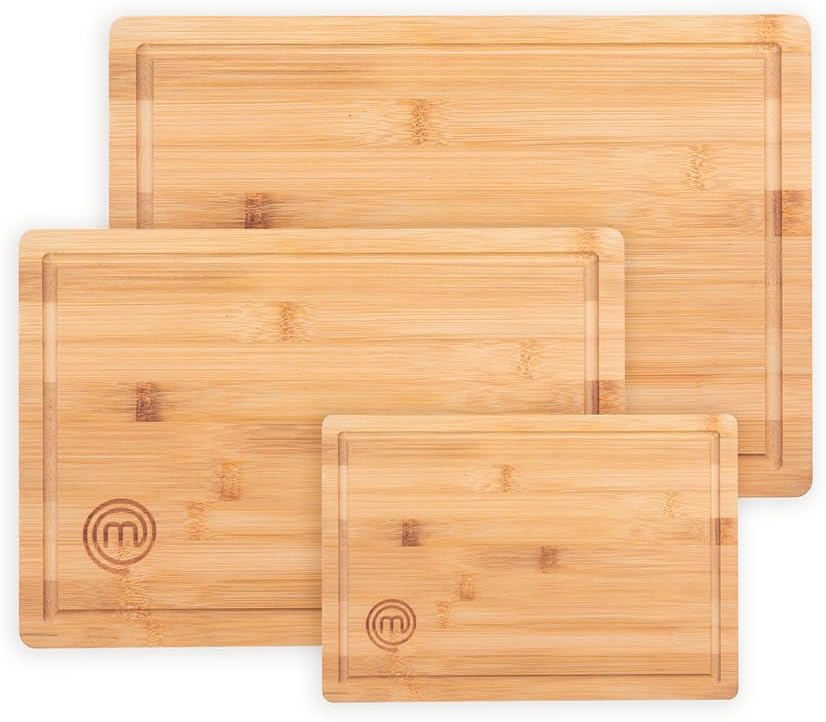 Planches à Découper Bambou, Lot de Planche à Découper Bois de Couleur - 38cmx27,5cm / 34cmx23,5cm / 23cmx15cm, Antibactérien Surface Idéal pour la Découpe Pain, Légumes, Fruits & Viande Lot de 3