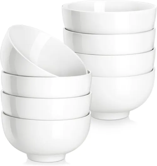 Série REGULAR, 8 Bols à Céréales en Porcelaine Blanche de 300ml, Bols de Petit Déjeuner Ronds (11,5 cm), Idéaux pour Soupe, Salades et Riz 300 ML Blanc