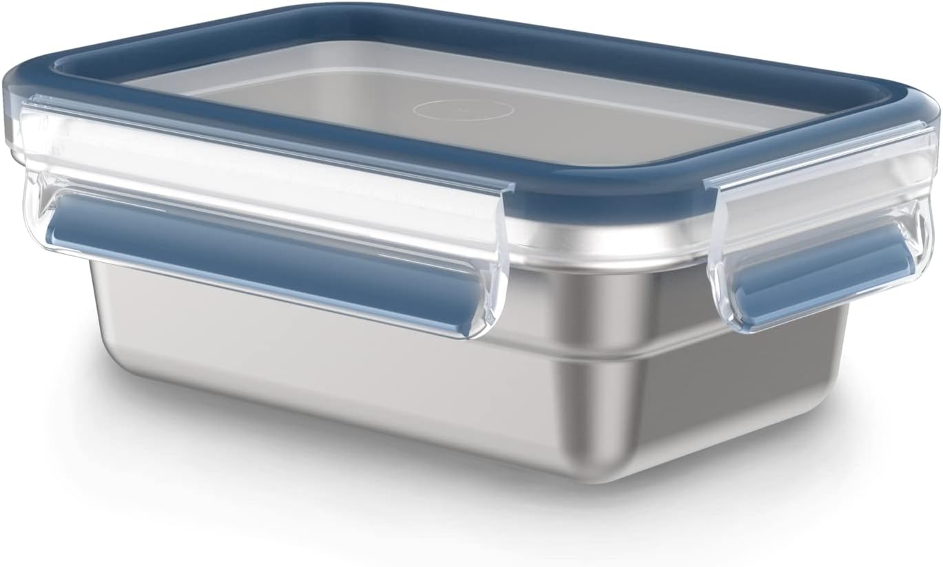 Clip&Close Inox Boîte de conservation 0,5 L, Légère et hygiénique, Acier inoxydable 304, Etanche, Compatible congélateur, four, lave-vaisselle, Couvercle à clipser, Technologie allemande N1150300 0,5L